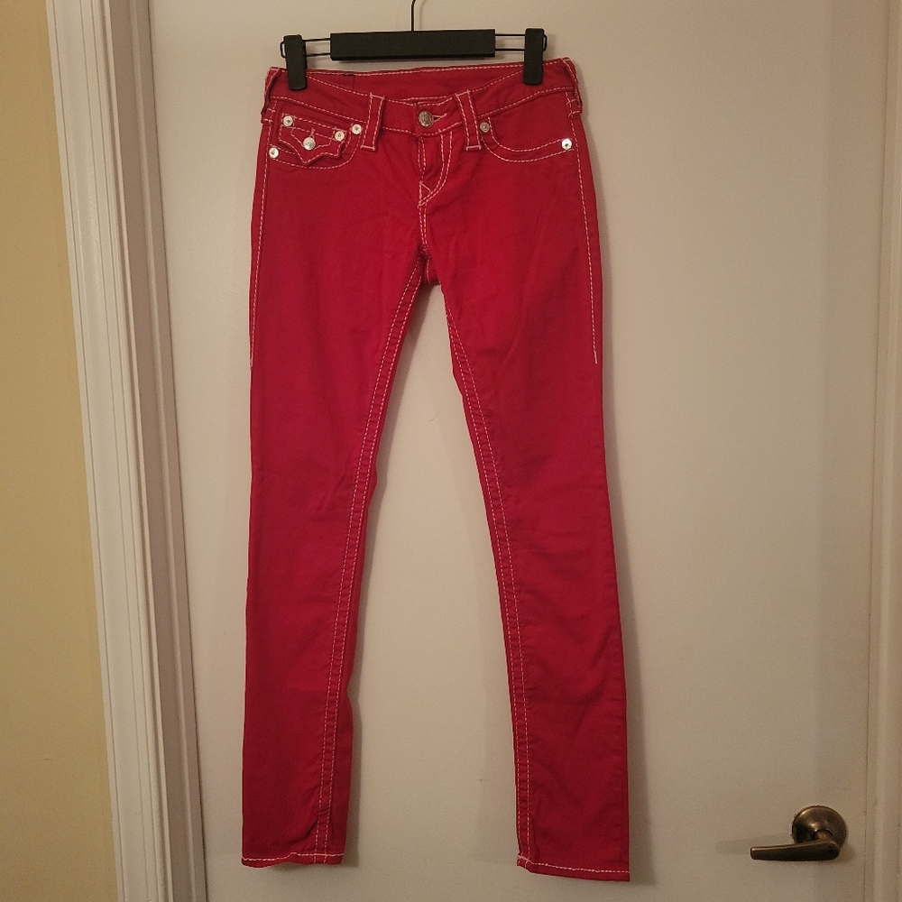 True Religion Red Skinny Flap Nat Pants, Size 26